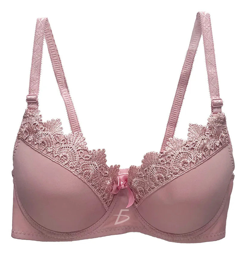 Brasier con encaje de copa completa rosa M