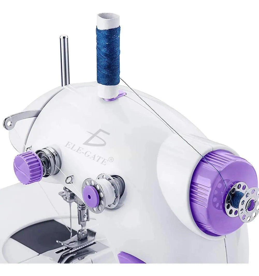 Mini máquina de coser eléctrica portátil con pedal y luz LED