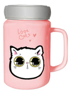 Taza De Cerámica Con Tapa Metálica Y Tipo Espejo Dibujo De