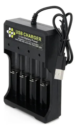 Cargador Usb De 4 Bahías Para Baterías Li-ion 18650 Y 14500