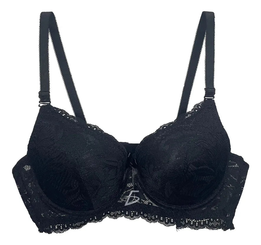 Brasier con encaje bordado push up negro M