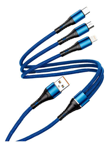 Cable Usb 3.1 3 En 1 Alta Velocidad Con Entradas Tipo C Azul