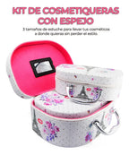Kit de 3 cosmetiqueras con espejo para viaje