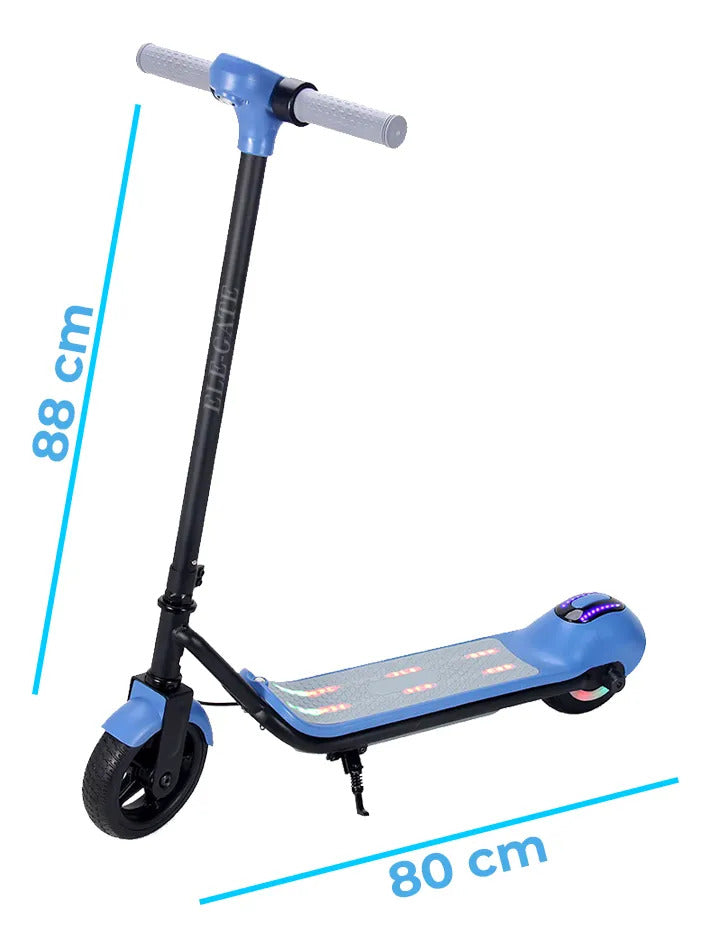 Patín eléctrico infantil azul 110 W con bocina y luz RGB