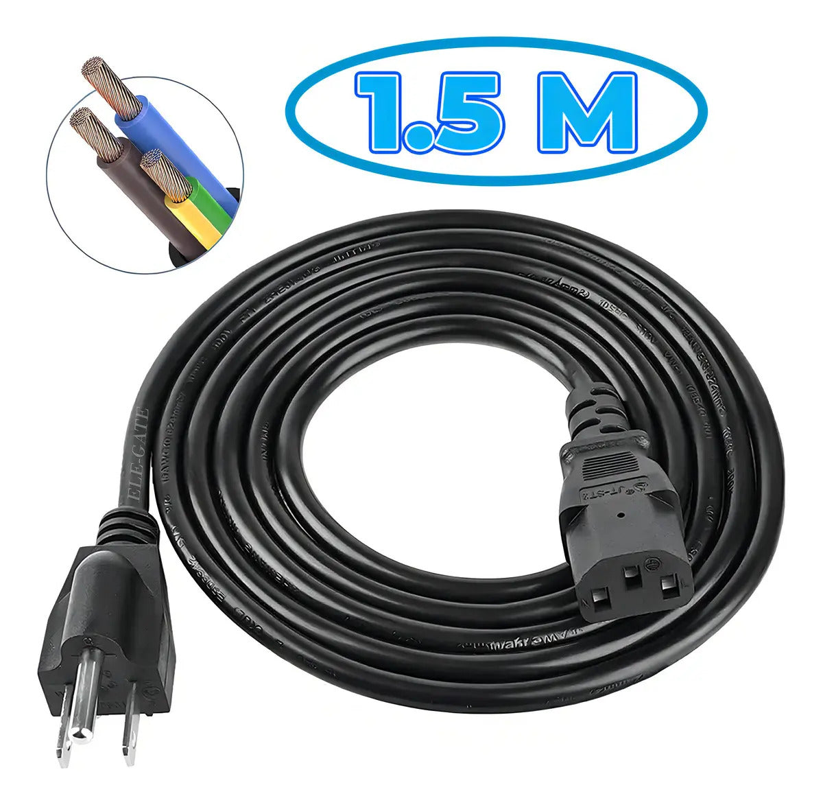 Cable De Alimentación Para Monitor, Cpu, Impresora, Tv Ele-gatewi.62 De 1m De Largo