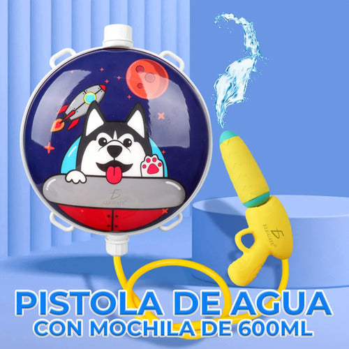 Pistola De Agua Mochila 600ml Redonda Diseño De Lobo