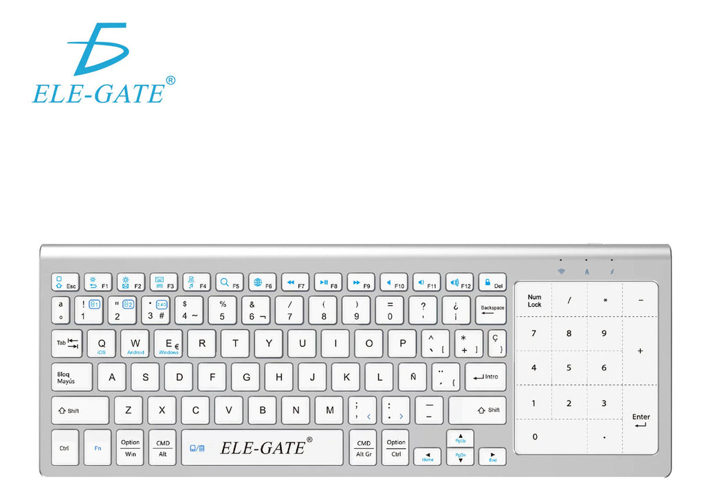 Teclado inalámbrico blanco con touchpad numérico