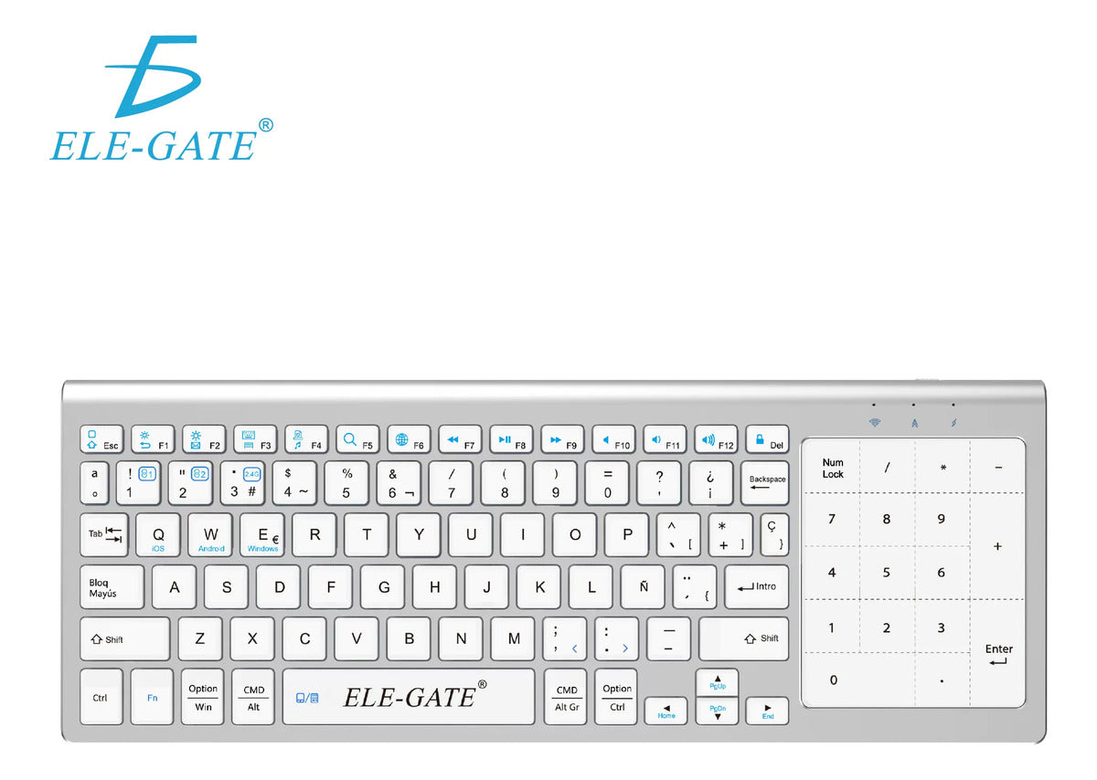 Teclado inalámbrico blanco con touchpad numérico