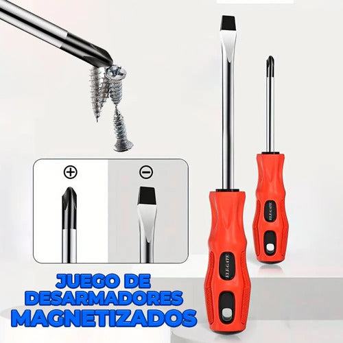 Kit 2 Desarmadores Puntas Magnéticas Acabado Cromado Mangos Ergonómicos Resistentes Ele-gate