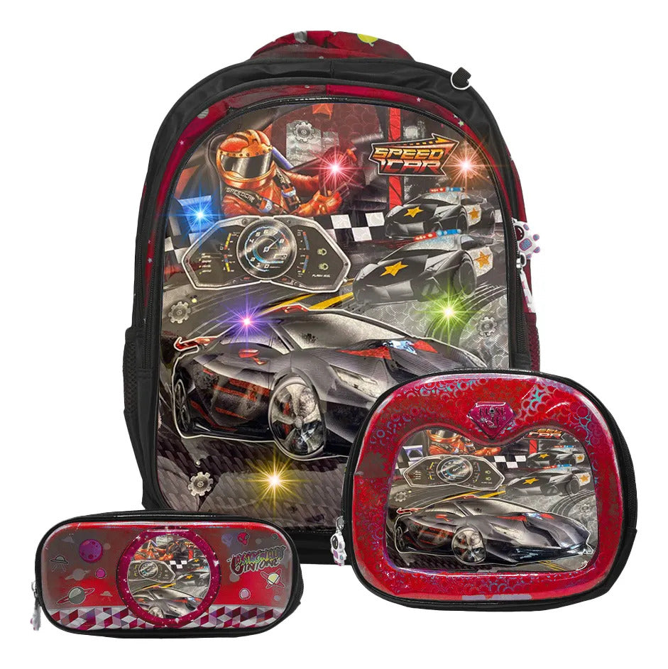 Set de mochila galáctica escolar con lapicera y lonchera