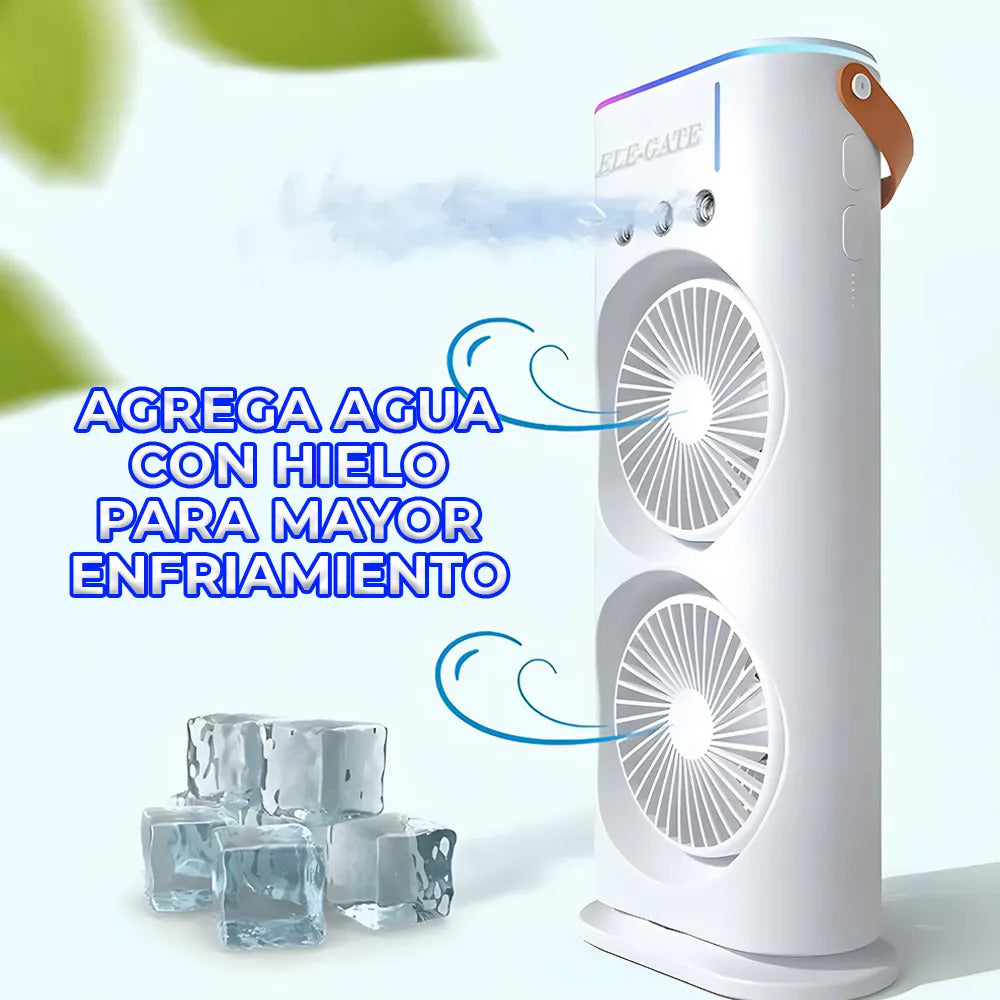 Ventilador de torre doble con nebulización con base