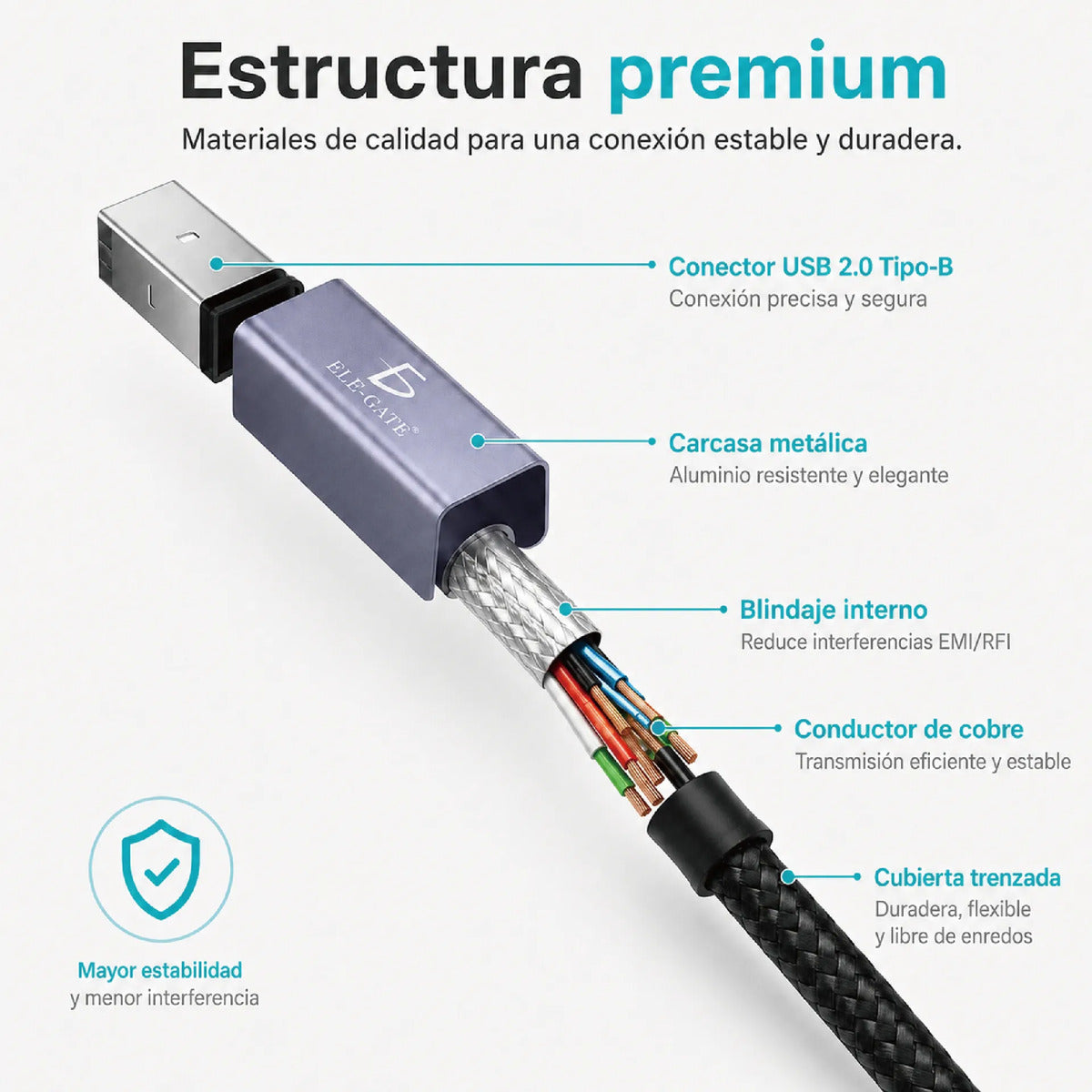 Cable Usb-c A Usb 2.0 Tipo-b 2m Trenzado Para Impresora