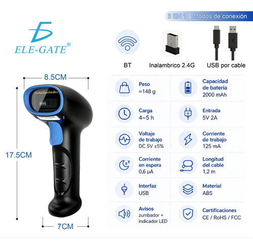 Lector De Código De Barras Inalámbrico Bluetooth Usb 2.4g