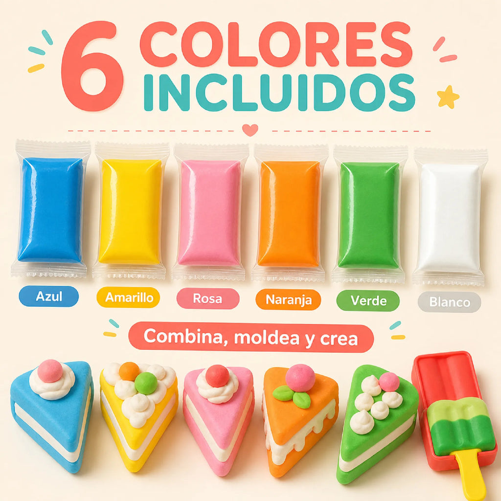 Kit De Plastilina De 6 Colores Con Moldes De Postres