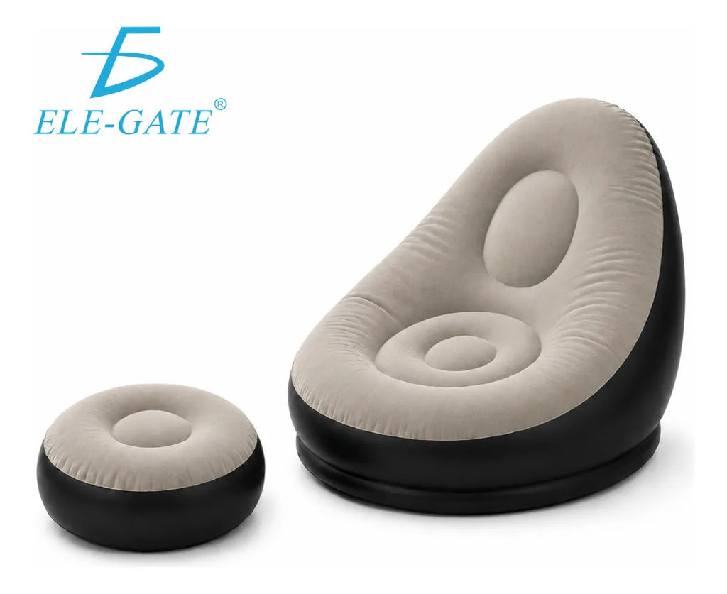 Sillón inflable gris con reposapiés