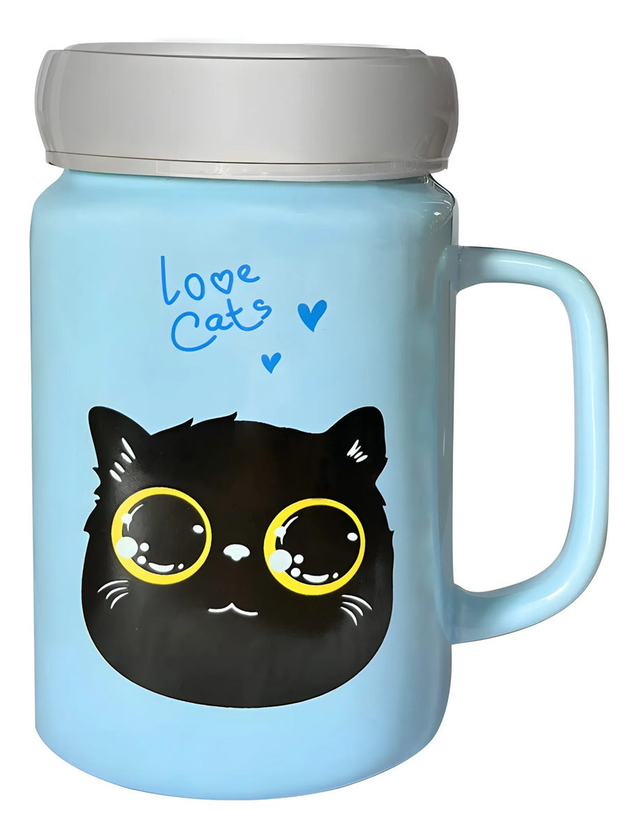 Taza De Cerámica Con Tapa Metálica Y Tipo Espejo Dibujo De