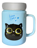 Taza De Cerámica Con Tapa Metálica Y Tipo Espejo Dibujo De