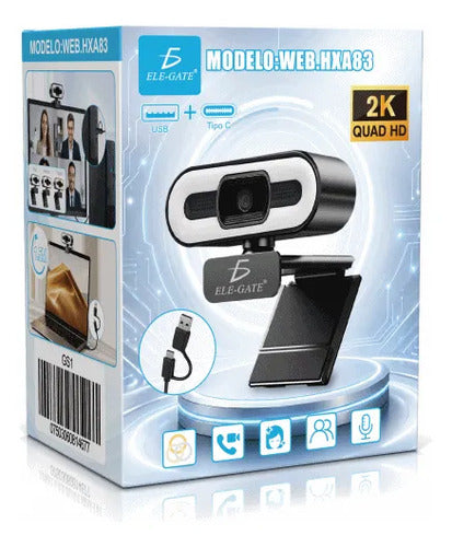 Cámara Web 2k Ultra Hd Tipo C+usb Con Luz De Relleno