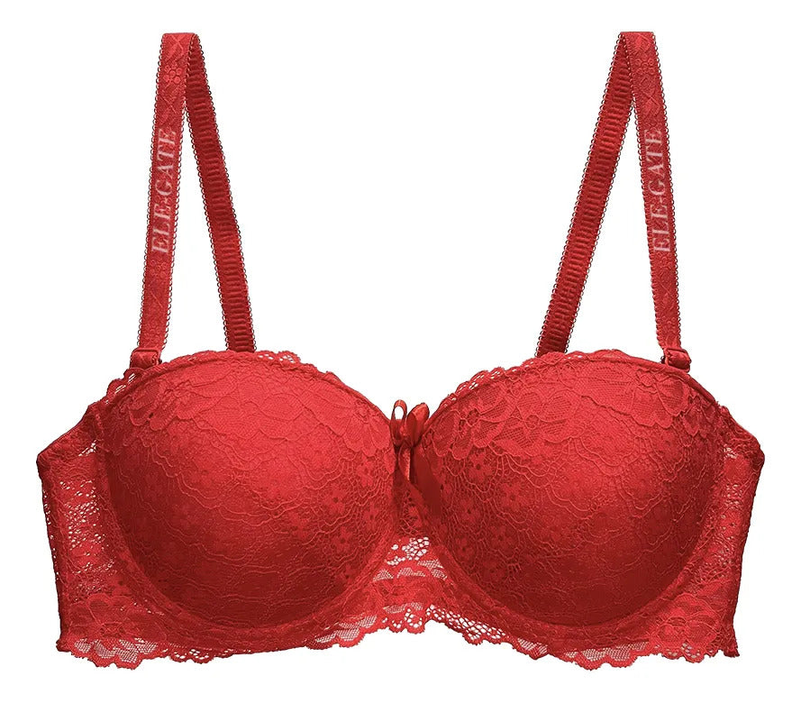 Brasier con encaje de flores copa completa rojo M