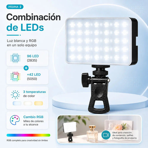 Panel De Luz Led Rgb Portátil Con Clip Para Foto Y Video