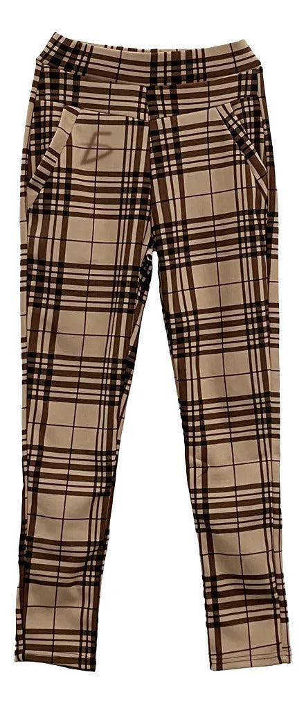 Leggins de cuadros de corte alto café M
