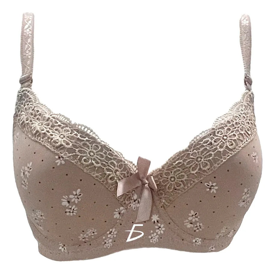Brasier con encaje de copa completa beige M