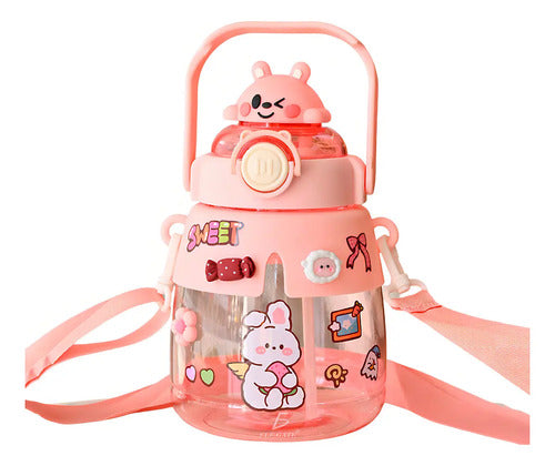 Botella Cantimplora Agua Diseño Oso Kawaii Infantil 950 Ml Color Rosa Ele-gate