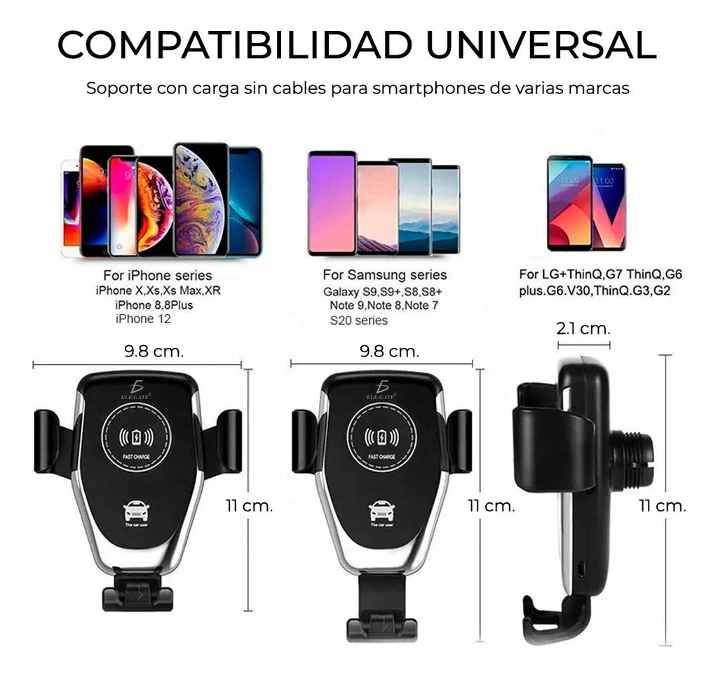 Cargador Inalámbrico Carga Rapida 10w Soporte Para Auto Negro