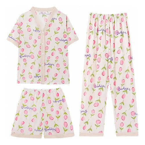 Set De Pijama De 3 Piezas Kawai Fresca Y Ligera Con Estilo Rosa Xxxl