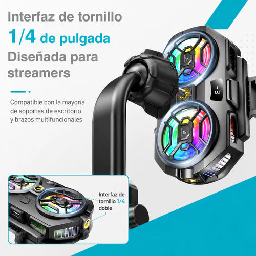 Enfriador Para Celular Con Doble Ventilador Rgb Y 3