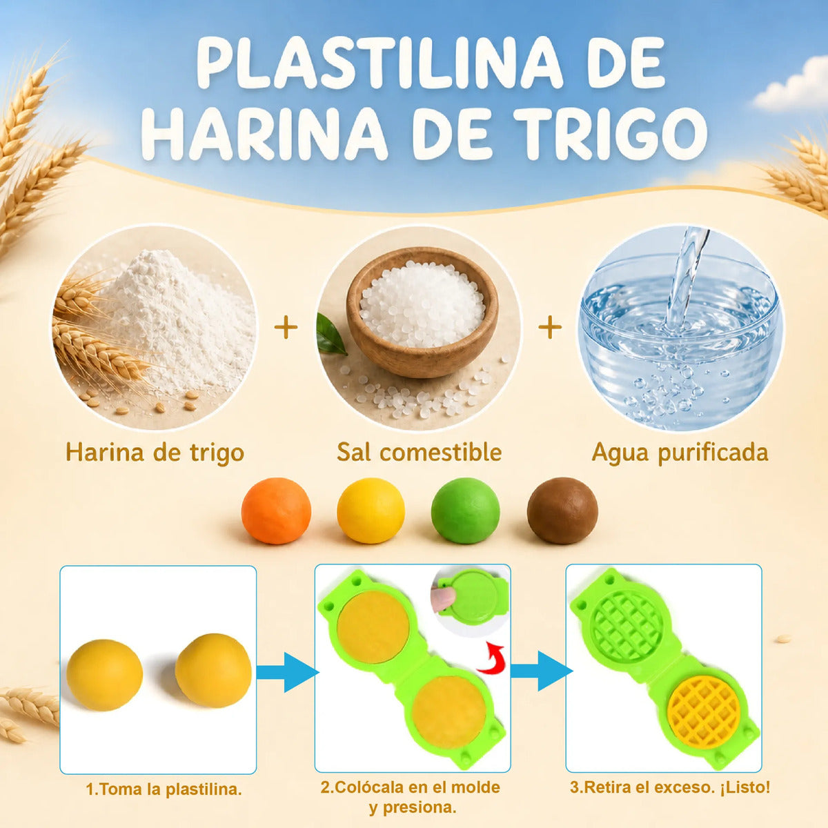 Kit De Plastilina Infantil Con Moldes De Panadería Y Waffles