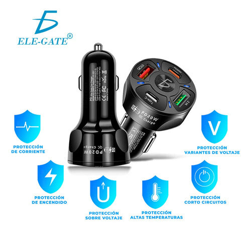 Multicargador Para Automovil Coche Qc3.0 Pd 20w Usb3.1a