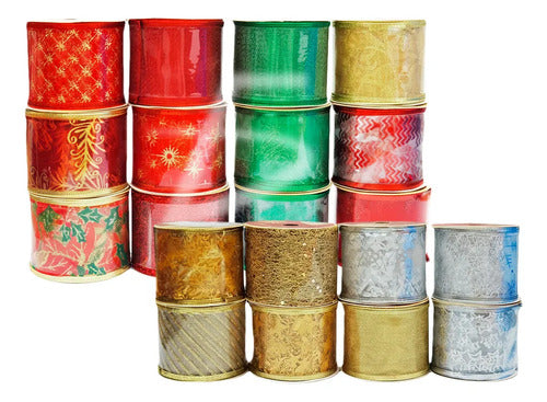 Cintas Navideñas Diseños Variados En Rojo Verde Oro Y Plata Blanco