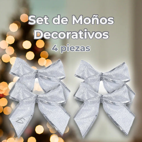 Paquete De 4 Moños De Navidad Transparente Con Acabado De