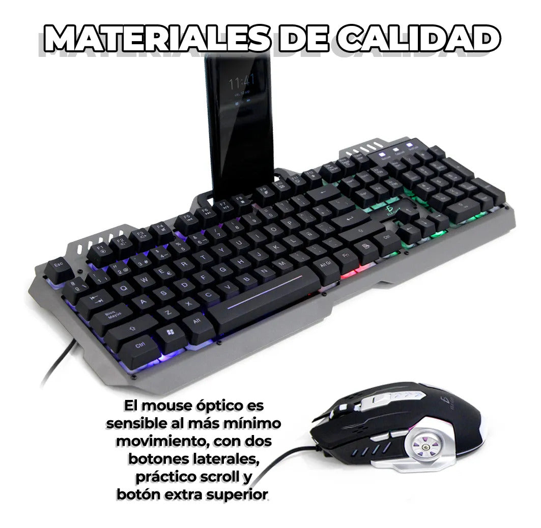 Teclado Luz Gamer Con Mouse Y Soporte De Celular