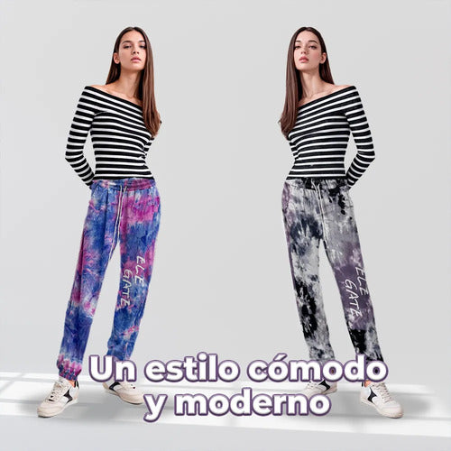 Joggers Tie Dye Con Cinta Ajustable Morado L
