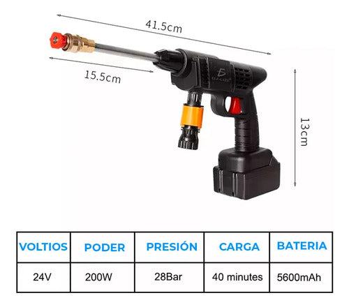 Hidrolavadora Inalámbrica 24 V Para Auto Con Batería De