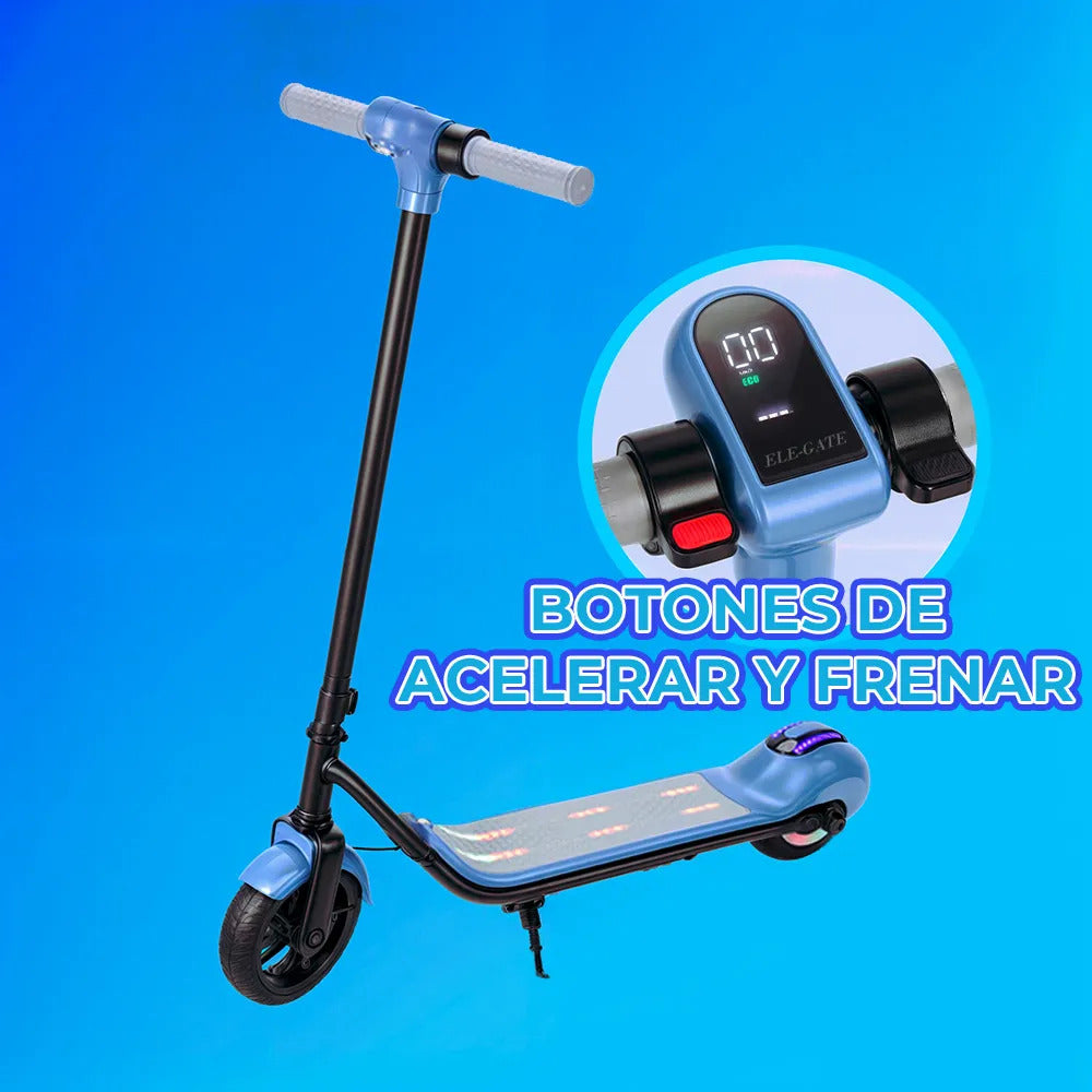 Patín eléctrico infantil azul 110 W con bocina y luz RGB