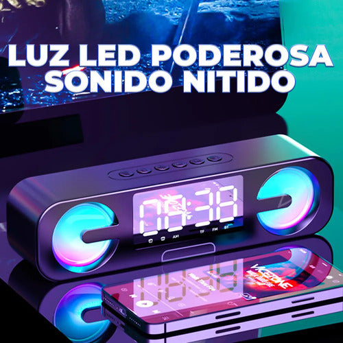 Reloj Despertador C Alarma Radio Bocina Con Luz Bluetooth