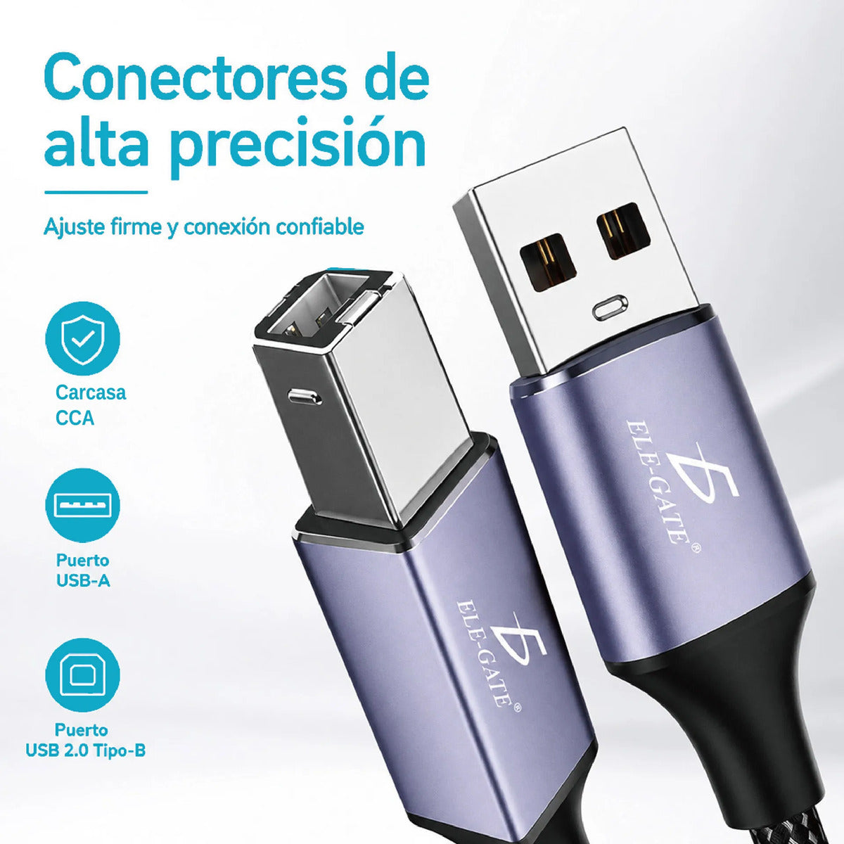 Cable Usb Tipo-b 2.0 De 2m Trenzado Para Impresora Escáner