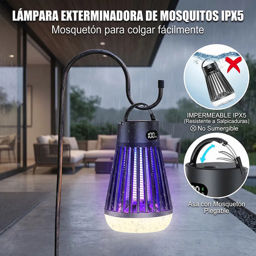 Lámpara Mata Mosquitos Recargable 2000 Mah Con Luz Uv Y Luz