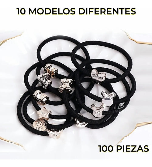 100 Ligas Donas Elásticas Para Cabello Con Bisutería