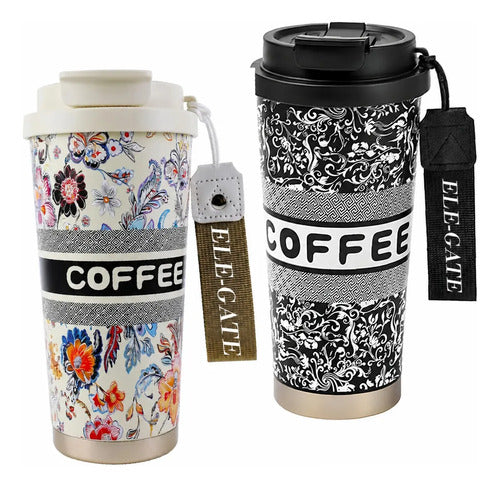 Termo Hermético Floral 500 Ml Para Bebidas Frías O Calientes