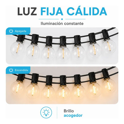 Guirnalda G40 De 7.5 M Con 10 Focos Luz Cálida Fija Y Negro