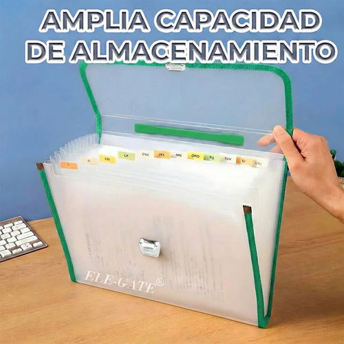 Folder Plástico Repelente Al Agua Tipo Maletín Con 12 Verde