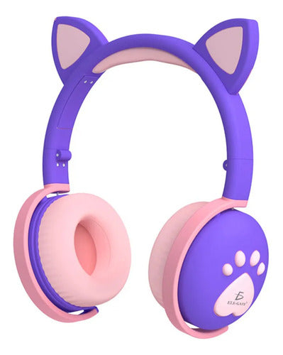 Audifonos Inalambricos Bluetooth Diadema Led Gato Microfono Blanco