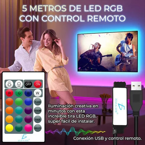 Tira De Luz Led Rgb 5050 Con Control De 5 Metro