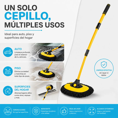 Cepillo Multiusos De Mango Largo 102 Cm Con Cabezal De Amarillo