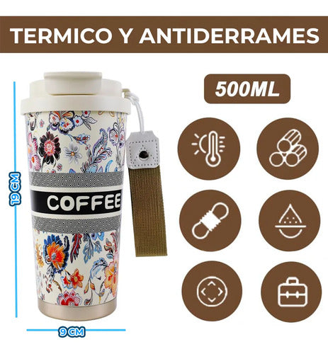 Termo Hermético Floral 500 Ml Para Bebidas Frías O Calientes