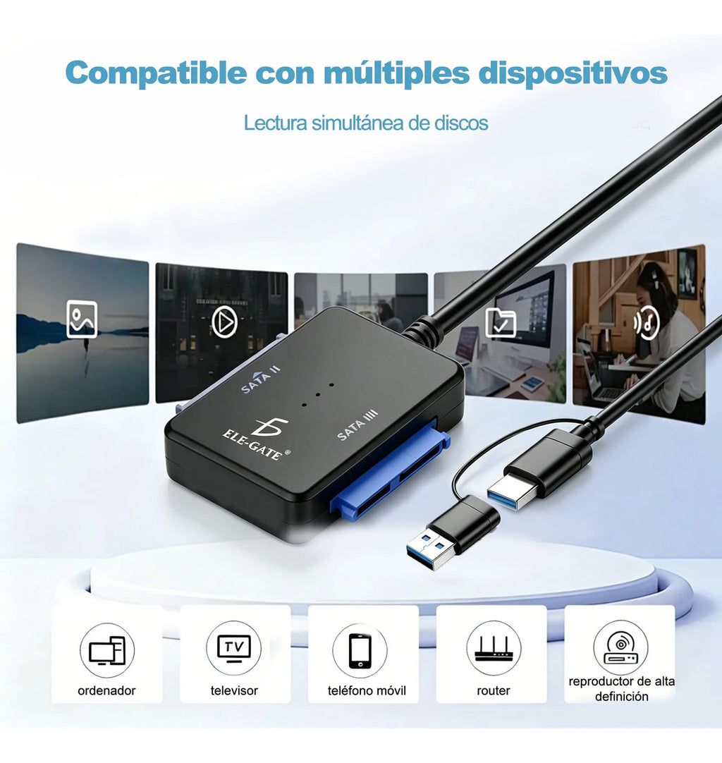 Adaptador Dual Sata A Type C Usb 3.0 Lectura Simultánea De